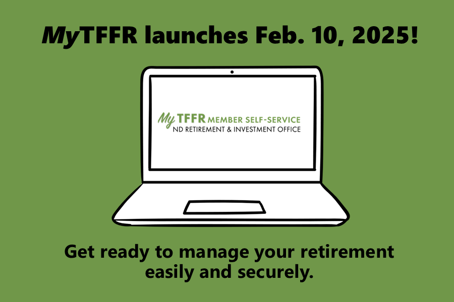 MyTFFR launches Feb. 10, 2025! Image of a laptop with MyTFFR logo on screen. Get ready to manager your retirement easily and securely.